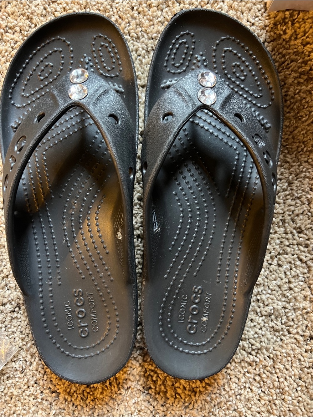 CROCS Black Jeweled Classic Comfort Flip Flops for Ladies Black with Clear Gems